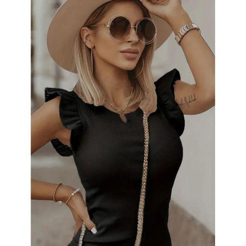 Kadın Kolsuz Omzu Volanlı Bisiklet Yaka Kaşkorse Mini Elbise