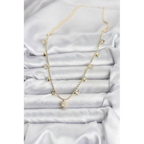 Zirkon Taşlı Kutup Yıldızı Model Pirinç Gold Renk Kadın Kolye - TJ-BKO10648