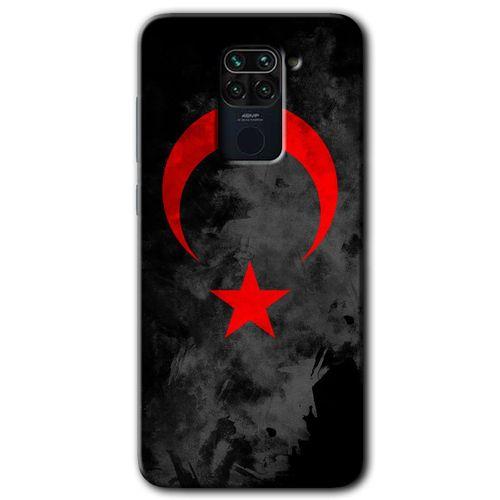 Redmi Note 9 Kılıf HD Desen Baskılı Arka Kapak - Black Ayyıldız + Kırılmaz Cam