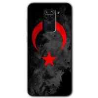 Redmi Note 9 Kılıf HD Desen Baskılı Arka Kapak - Black Ayyıldız + Kırılmaz Cam