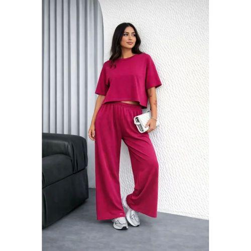 Osy Modal Yumuşak Dokulu Şalaş Oversize İkili Takım Bol Paça Pantolonlu Rahat Günlük Takım - Fuşya