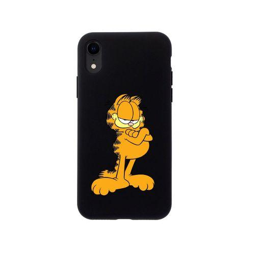 iPhone Xr Göbekli Garfield Tasarımlı Siyah Telefon Kılıfı