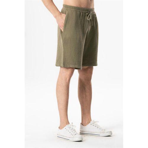 Beli Lastikli Rüzgar Kadın/Erkek Unisex Müslin Yazlık Şort Haki Hk