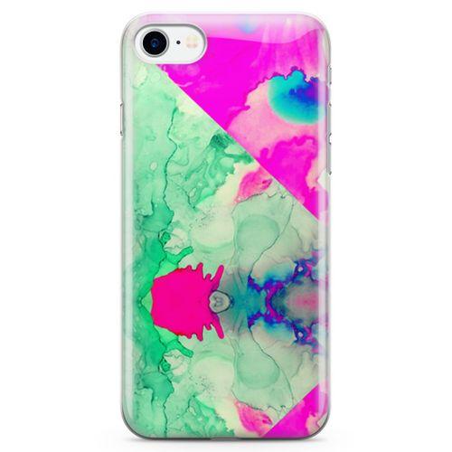 Apple iPhone 8 Kılıf Yeşil Pembe Mermer Arka Kapak Koruma Desenli Full Koruyucu