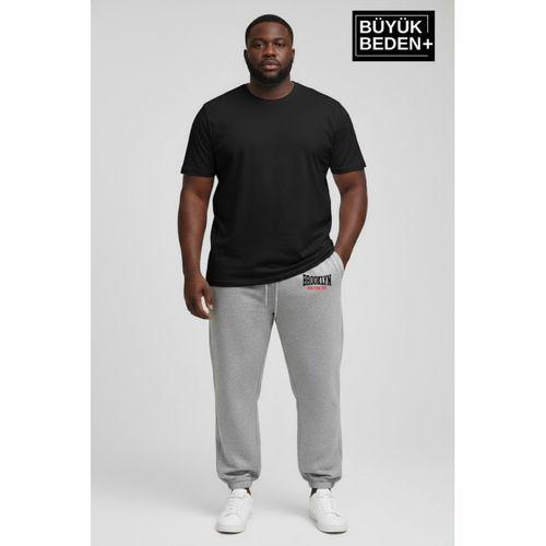 Erkek Büyük Beden BROOKLYN 1970 Baskılı Paça Lastikli Rahat Kesim Jogger İnce Eşofman Altı SPR26BEA951-3