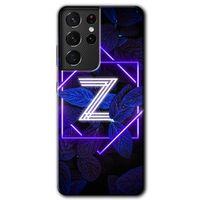 Samsung Galaxy S21 Ultra HD Baskılı Kılıf + 9D Tam Ekran Koruyucu - Dark Neon Yaprak Z Harfi