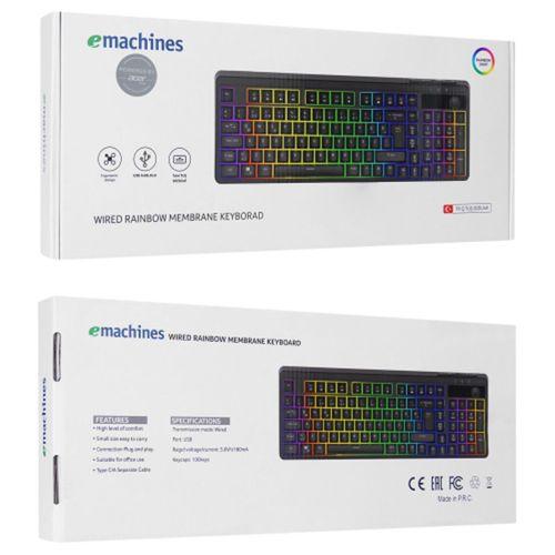 ACER eMachines, EAK860, Siyah, USB Kablolu, Rainbow Backlight, Membran Tuşlar, Türkçe Q, 100 Tuşlu, Gaming Klavye