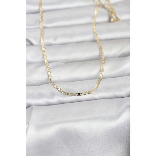 CM 14K Gold Renk Lazerli Yassı Model Zincirli 60 cm Kadın Kolye