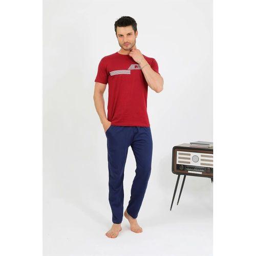 Erkek Pamuk Kısa Kol Pijama Takım Bordo