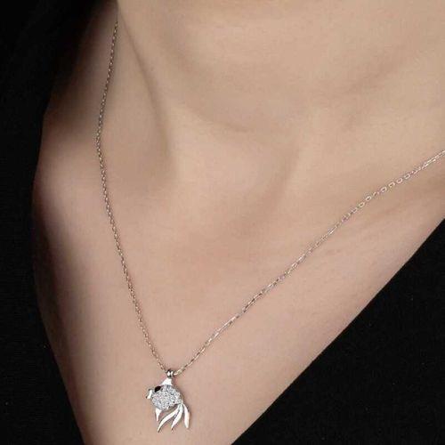 Swarovski Taşlı Lucky Life 925 Ayar Gumuss  Balık Bayan Kolye