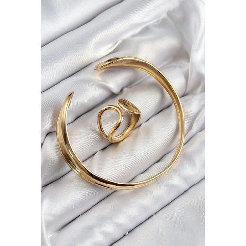 Pirinç Ayrık Model Gold Renk Bileklik Yüzük Set