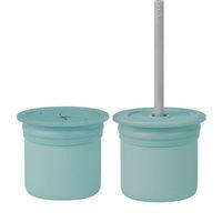 OiOi Ham+Hüp Pipetli Silikon Bardak Seti Aqua Green / Powder Grey