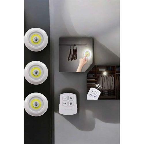 Spot Lamba Led Işık 3'lü Uzaktan Kumandalı Pilli Yapışkanlı Kablosuz