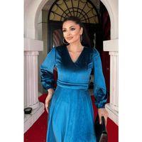 Kadın Uzun Kollu V Yaka Kuşak Dahil Kadife Kumaş Midi Boy Elbise