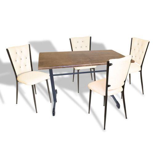 Dockers Halley - Kapitoneli Mutfak Masa Takımı - 70x120 (Werzalit, Wermodin veya Allzalit Tabla) - Rustic Dark-Krem