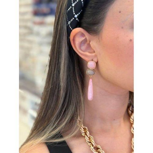 Taşlı Küpe - Pembe