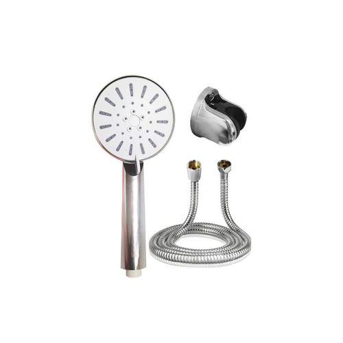 4 Kademeli Krem Duş Seti El Duşu Başlığı Spiral Hortum Ve Duvar Askısı