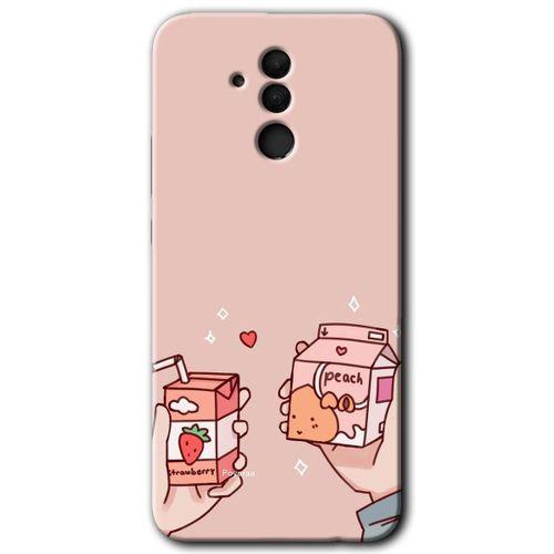 MRCİLETİSİM Huawei Mate 20 Lite Kılıf Baskılı Kapak - Meyveli Süt + 5D Tam Kaplayan Cam