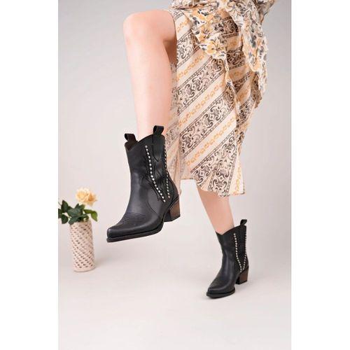 Matin Siyah Cilt Topuklu Bot