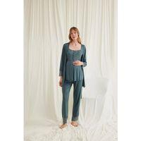Dantelli Önü Düğmeli Hamile Lohusa 3'lü Viskon Pijama Takımı