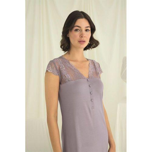 Kolu Omzu Ve Yakası Dantelli Önü Düğmeli Gecelik