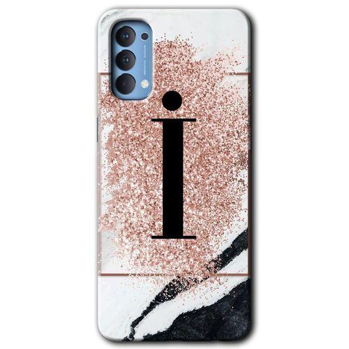 Oppo Reno 4 Kılıf HD Desen Baskılı Arka Kapak + Temperli Cam - Pembe Mermer Desenli İ Harfi