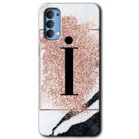 Oppo Reno 4 Kılıf HD Desen Baskılı Arka Kapak + Temperli Cam - Pembe Mermer Desenli İ Harfi