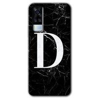 Vivo Y51 Kılıf HD Desen Baskılı Arka Kapak - Siyah Mermer Desenli D Harfi + Kırılmaz Cam