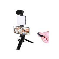 Telefon Tutucu Led Işıklı Kumandalı Mikrofon Telefon Vlog Video Kayıt