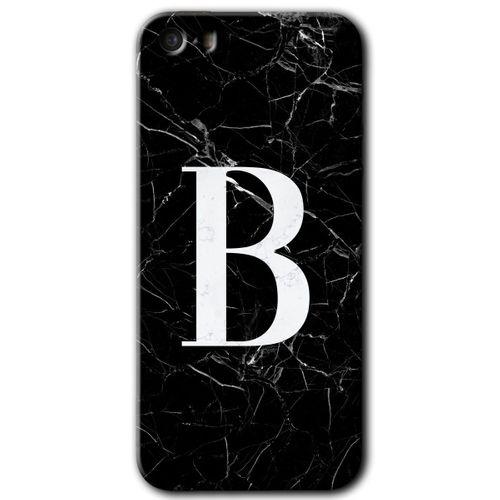 iPhone 5s Kılıf HD Desen Baskılı Arka Kapak + Temperli Cam - Siyah Mermer Desenli B Harfi