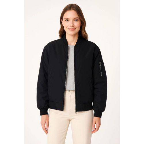 Içi Astarlı Fermuarlı Bomber Mont Ceket - Siyah