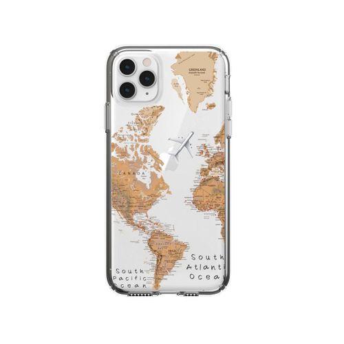 iPhone 11 Pro Dünya Harita Desenli Premium Şeffaf Silikon Kılıf