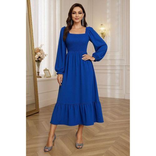 Kadın Uzun Kollu Kare Yakalı Gipeli Uzun Trikoton Elbise