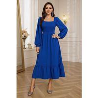 Kadın Uzun Kollu Kare Yakalı Gipeli Uzun Trikoton Elbise