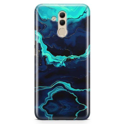 Huawei Mate 20 Lite Kılıf Yeşil Lacivert Mermer Arka Kapak Koruma Desenli Full Koruyucu