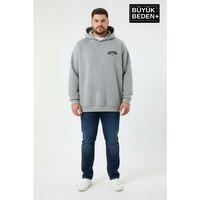 Erkek Büyük Beden New York Baskılı Kapüşonlu Sweatshirt SPR26BSW962