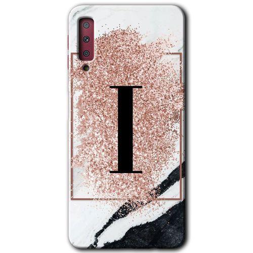 Galaxy A7 2018 Kılıf HD Desen Baskılı Arka Kapak - Pembe Mermer Desenli I Harfi + Kırılmaz Cam