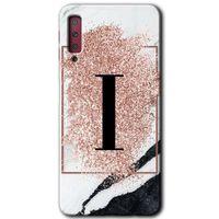 Galaxy A7 2018 Kılıf HD Desen Baskılı Arka Kapak - Pembe Mermer Desenli I Harfi + Kırılmaz Cam