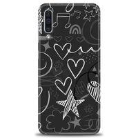 Samsung Galaxy A50S Kılıf HD Baskılı Kılıf - Siyah Kalp ve Notalar + Tam Ekran Koruyucu