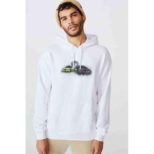 Beyaz Sulu Boya Bmw Baskılı Beyaz Erkek Kapşonlu Sweatshirt