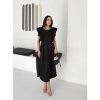 Kadın Bisiklet Yaka Kollar Fırfırlı Kemer Dahil Double Kumaş Midiboy Elbise