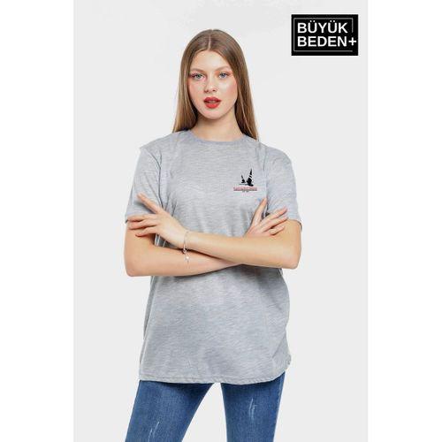 Süperlife Kadın Büyük Beden Yelken Baskılı 3xl-6xl Bisiklet Yaka Tshırt SPR26BTSK510-11