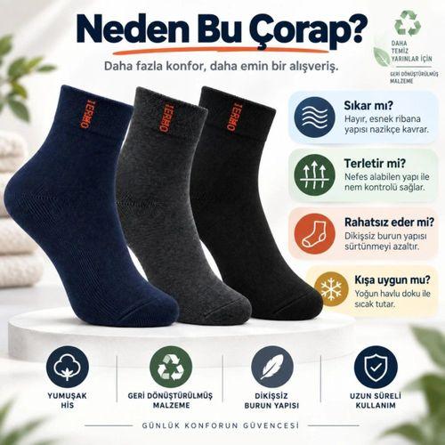 Erkek Çorap Dikişsiz 3'lü Havlu | Orta Konç, Sıcak Tutan, Yumuşak Ve Dayanıklı