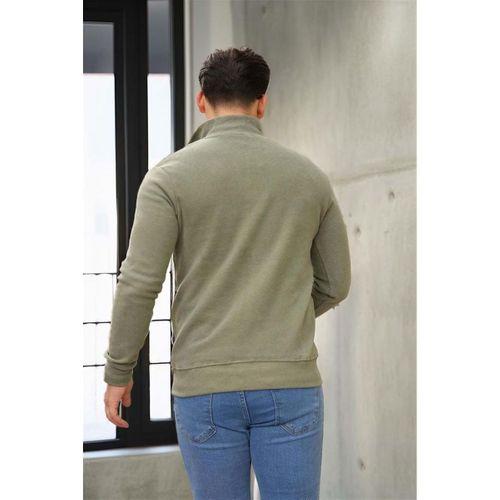 Selanik Örme Kumaş Yarım Fermuar Erkek Sweatshirt - Haki