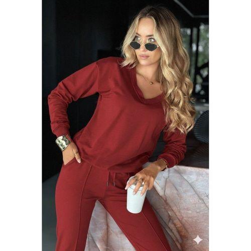 Kadın Uzun Kollu V Yakalı Viskon Iki Iplik Bluz Ve Pantolon Ikili Takım