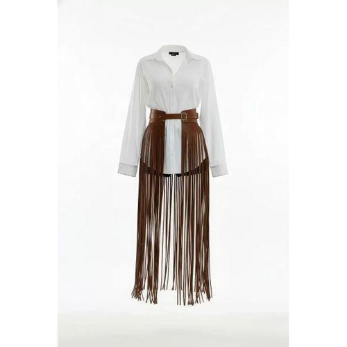 Taba Etek Uzun Püsküllü Suni Deri Etek - Brf1003