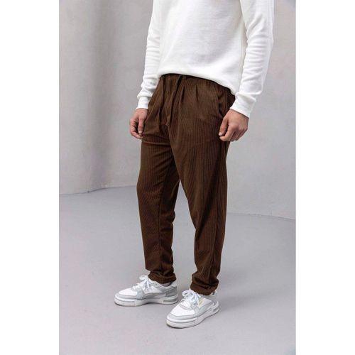 Roy Regular Fit Beli Lastikli Fitilli Kadife Kumaş Fermuarlı Jogger Erkek Pantolon - Kahve