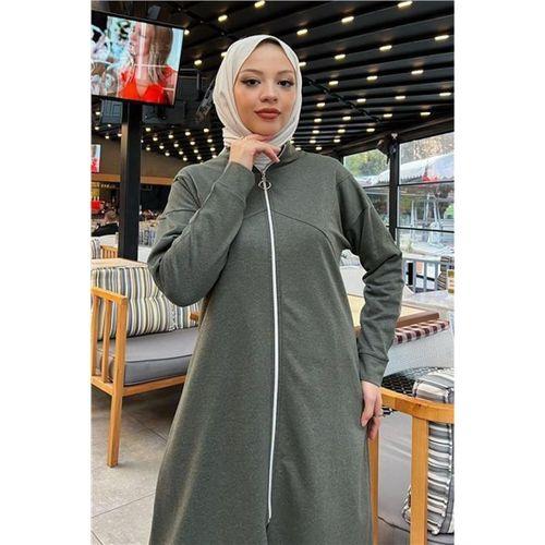 Göğüsten Detaylı Fermuarlı Sade Basic Eşofman Spor İkili Takım - 03063.005 - Haki