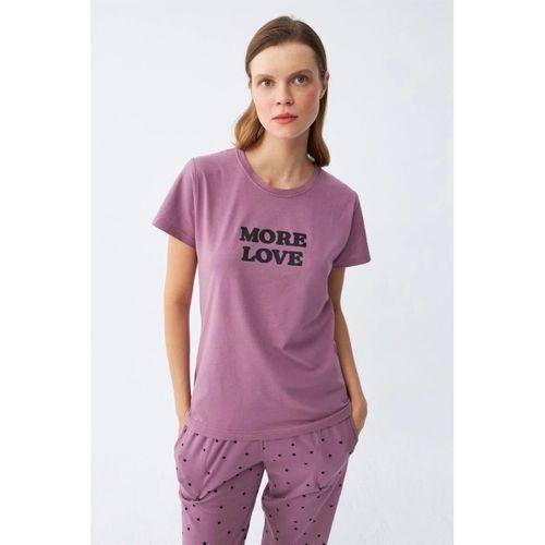 Kadın Mor Yıldız Desenli Penye Kısa Kol Pijama Takımı