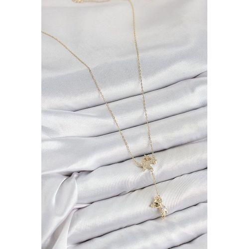 Pirinç Zirkon Taşlı Sallantılı Ayıcıklı Yıldız Model Gold Renk Kadın Kolye